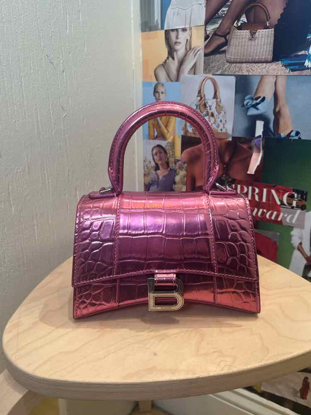 Balenciaga Hourglass XS Top Handle Bag Metallic Pink Handbag