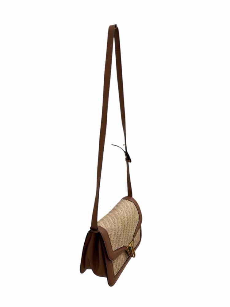Coccinelle Marvin Twist Raffia Crossbody Bag Brown and Beige Handbag