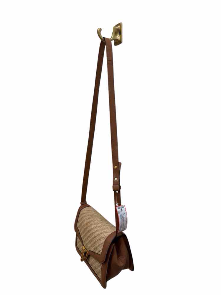 Coccinelle Marvin Twist Raffia Crossbody Bag Brown and Beige Handbag