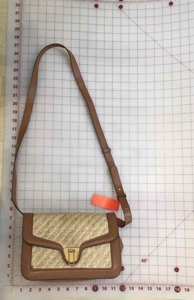 Coccinelle Marvin Twist Raffia Crossbody Bag Brown and Beige Handbag
