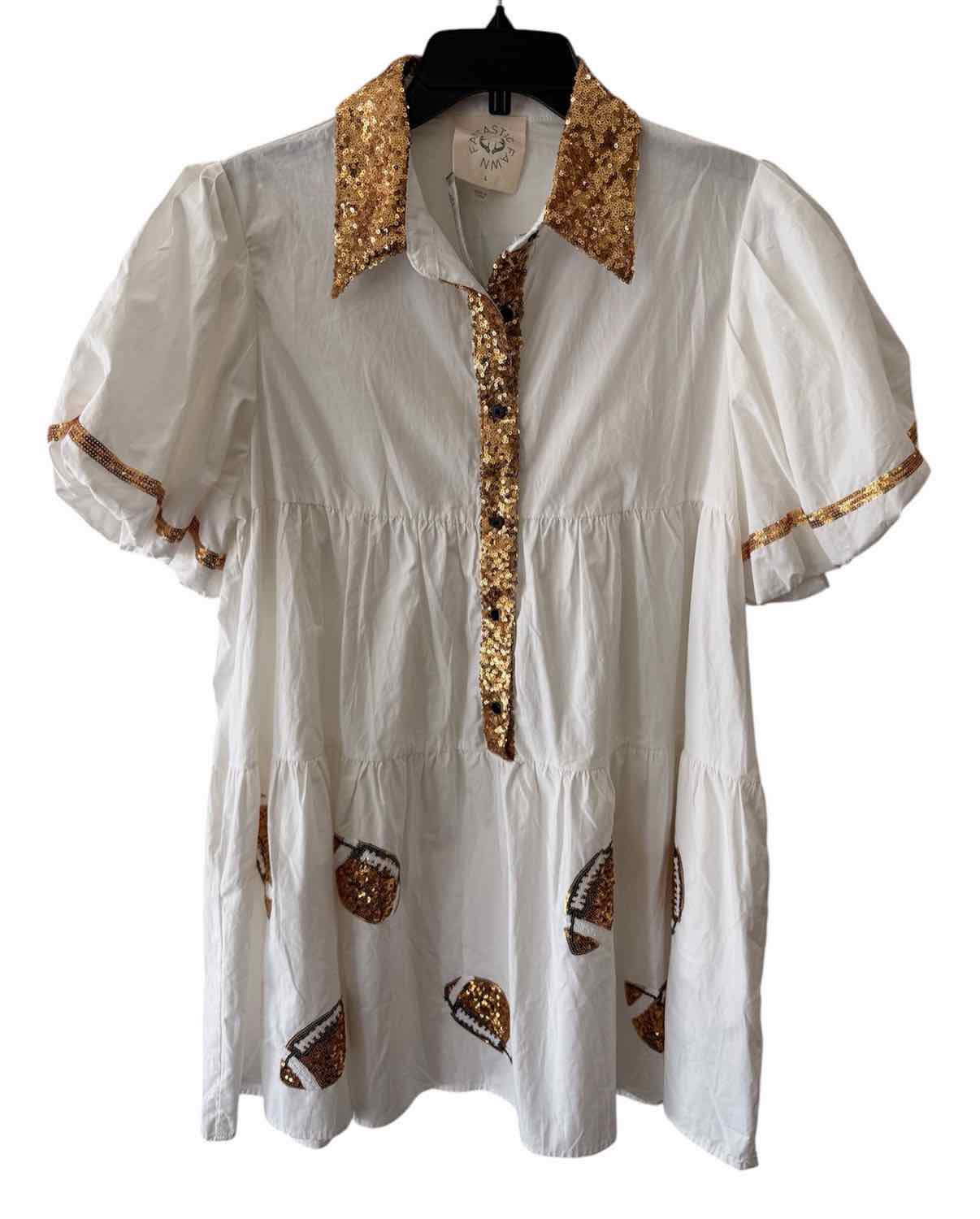Fantastic Fawn White and Gold Size L Dress