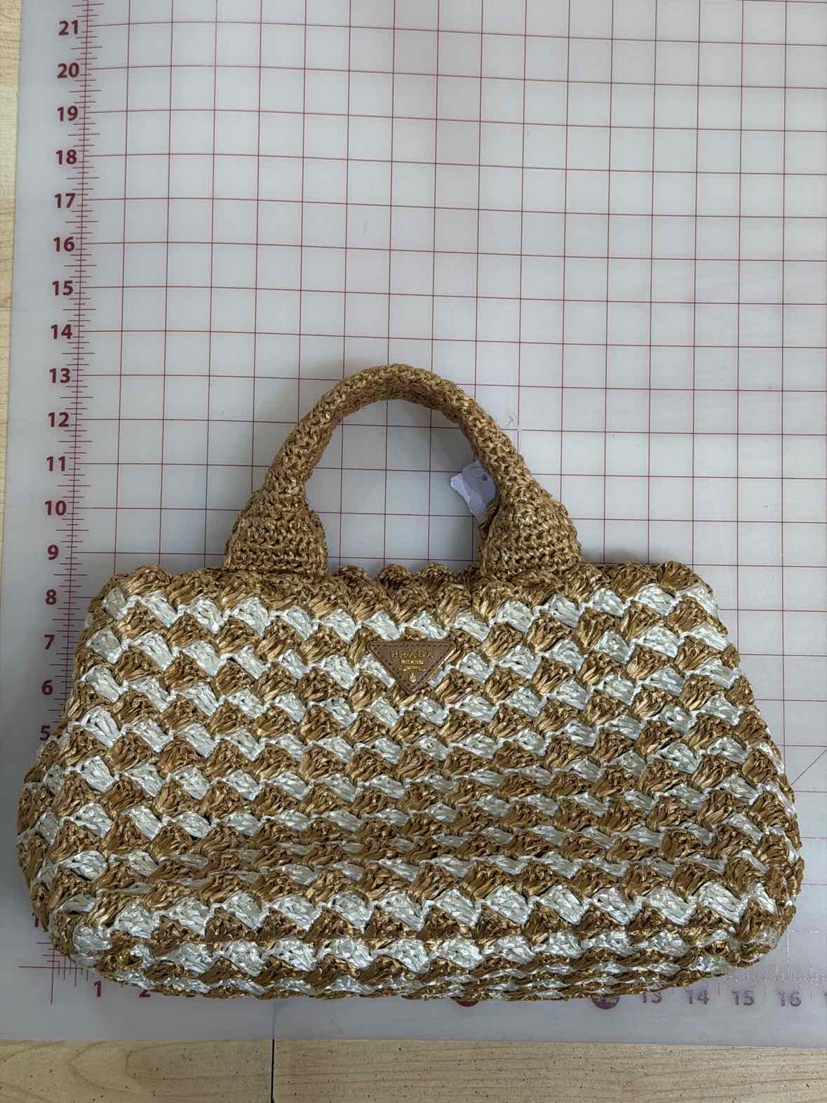 Prada Raffia Crochet Tote brown and white Handbag