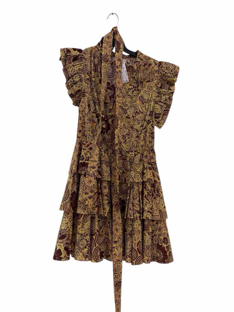 ULLA JOHNSON brown and yellow Size 8 Dress