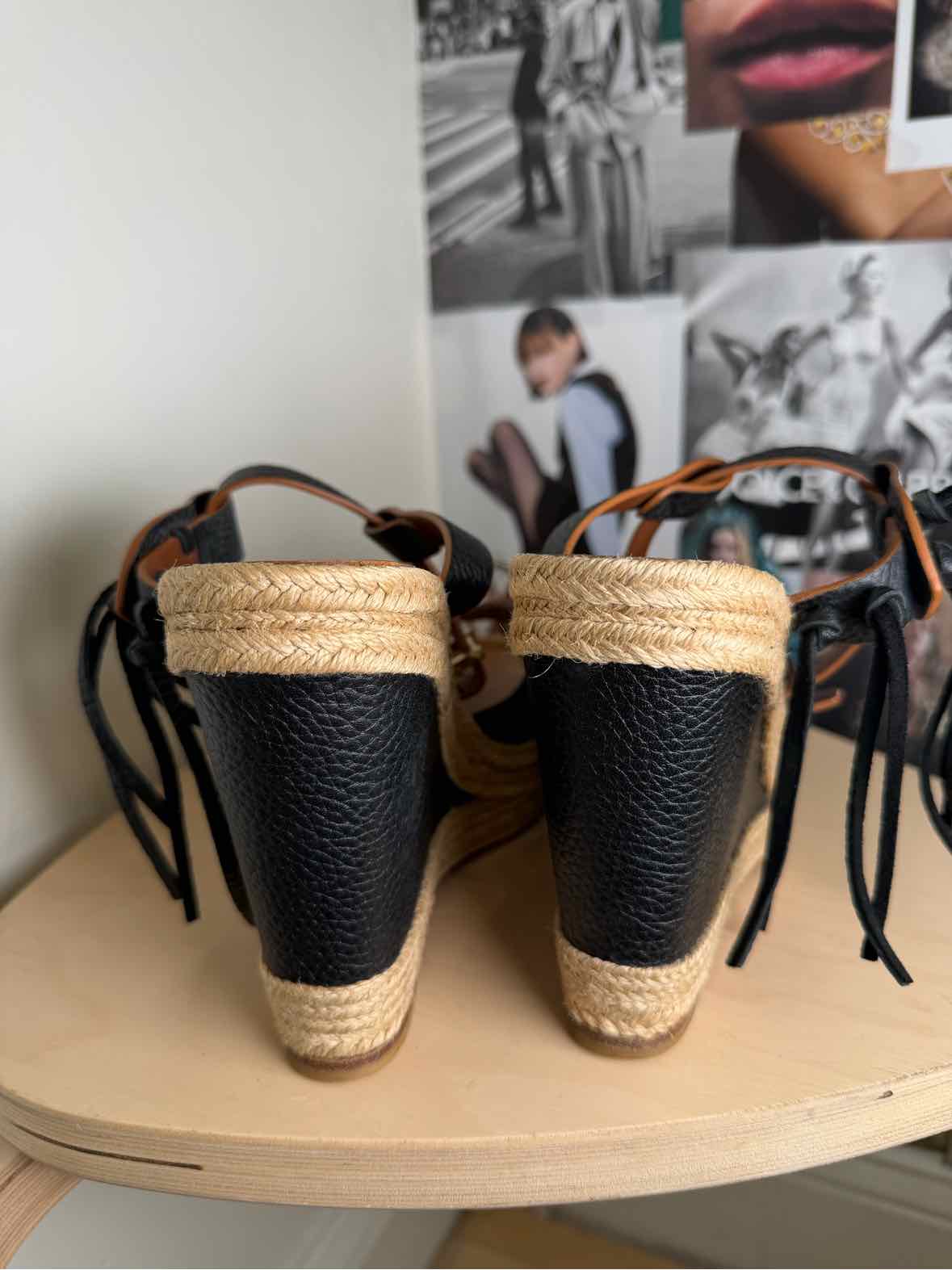 Valentino Size 39 Black Leather Wedge