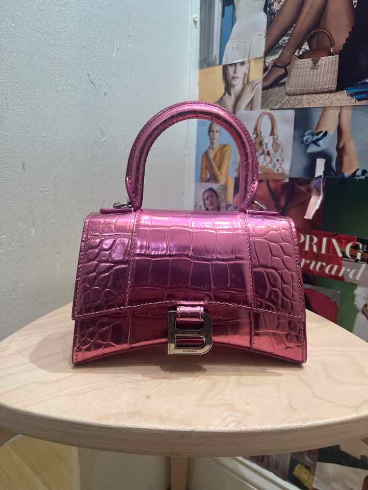 Balenciaga Hourglass XS Top Handle Bag Metallic Pink Handbag