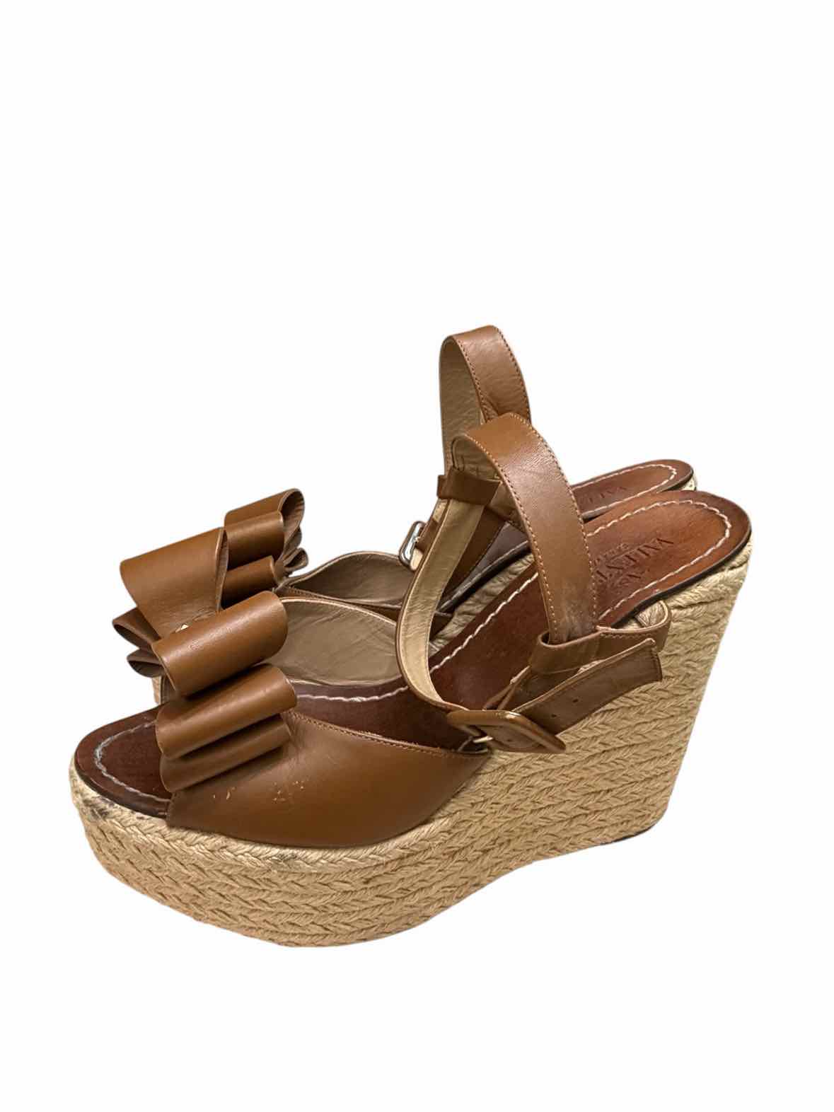 Valentino Size 39 Brown Leather Wedge Heels