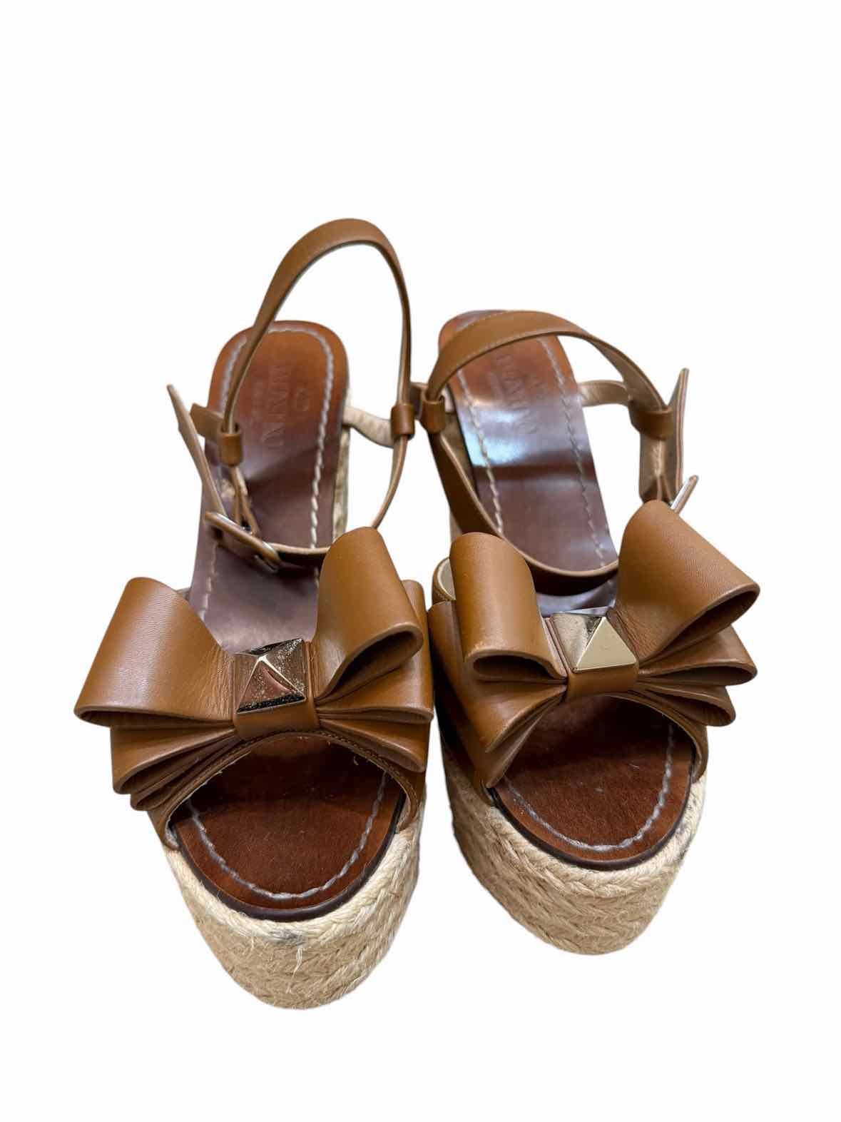 Valentino Size 39 Brown Leather Wedge Heels