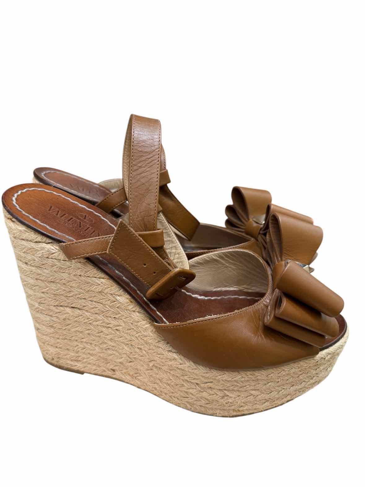 Valentino Size 39 Brown Leather Wedge Heels