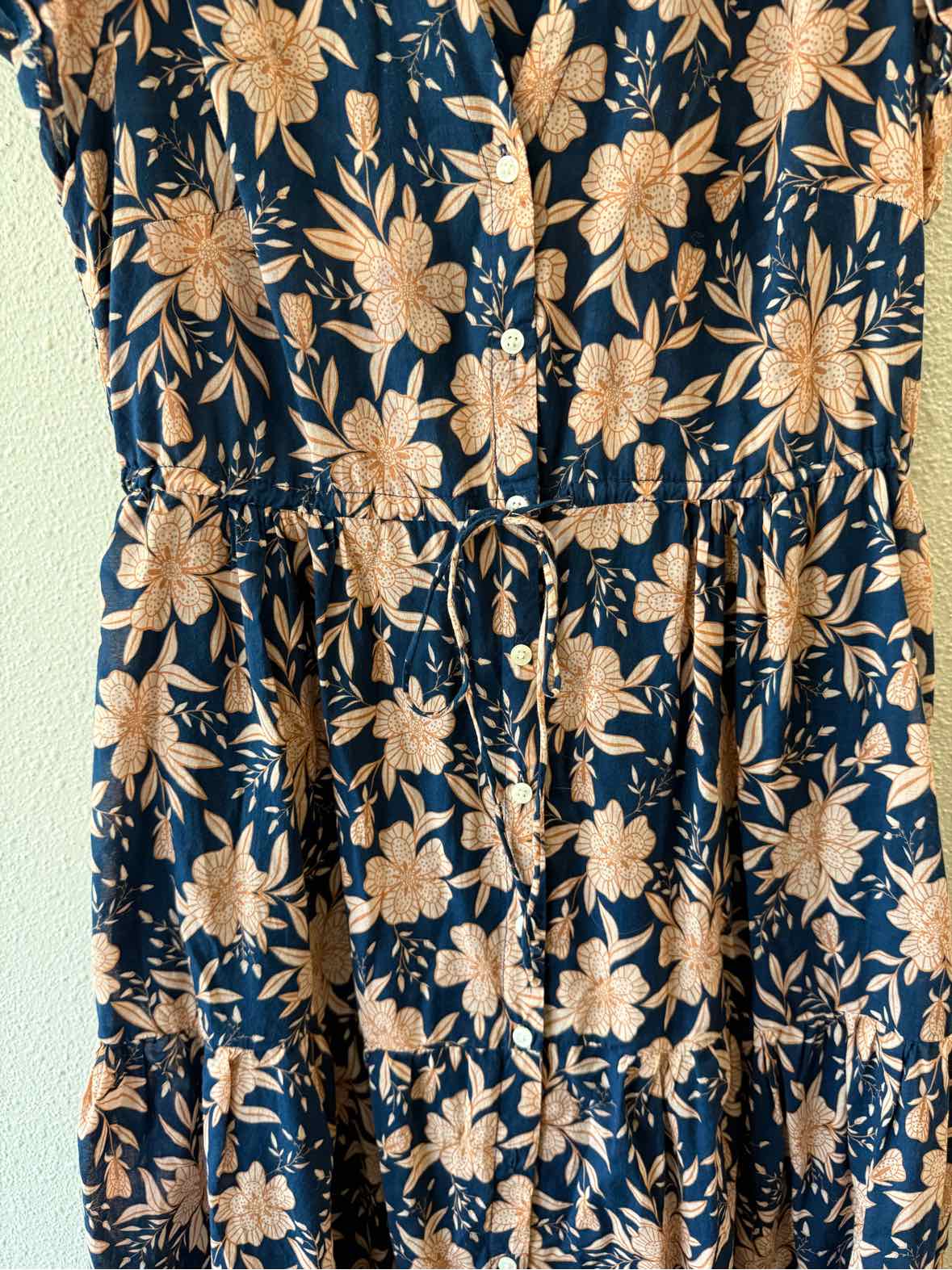Birds of Paradis Navy and Peach Size S Dress