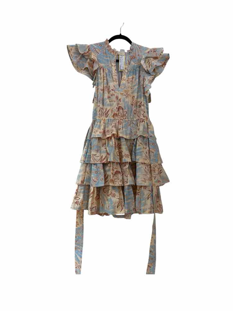 ULLA JOHNSON Blue and Yellow Size 6 Dress