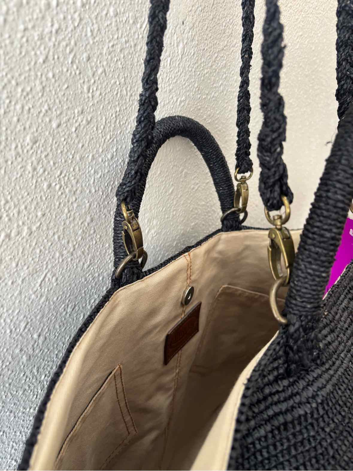 Ibeliv Vanilla Raffia Tote Black Handbag