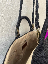 Ibeliv Vanilla Raffia Tote Black Handbag