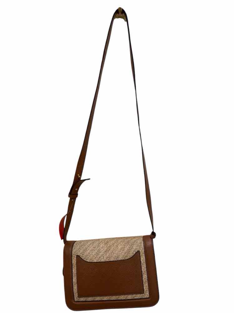 Coccinelle Marvin Twist Raffia Crossbody Bag Brown and Beige Handbag
