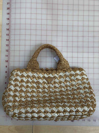 Prada Raffia Crochet Tote brown and white Handbag