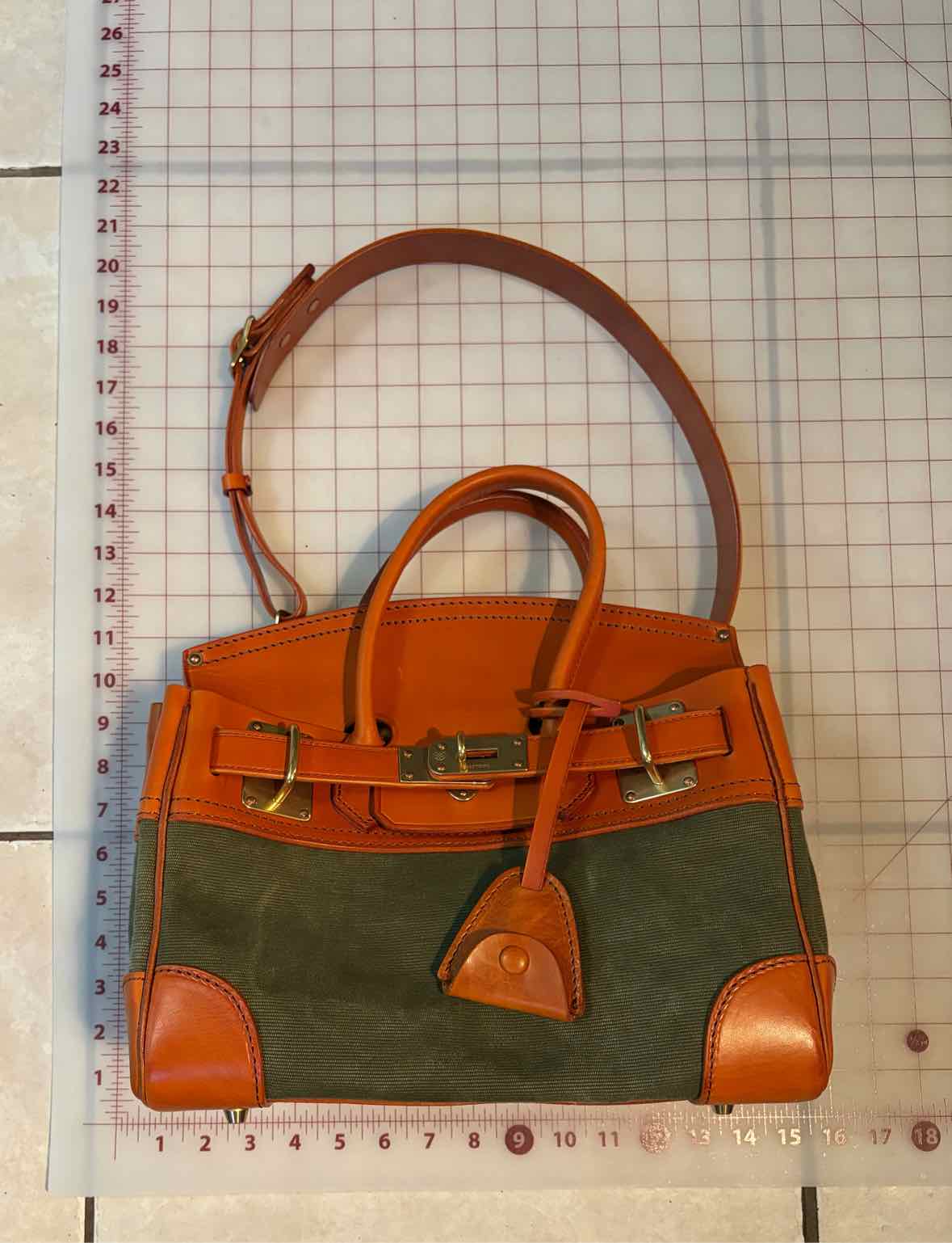 ATORIE Green and Orange Handbag