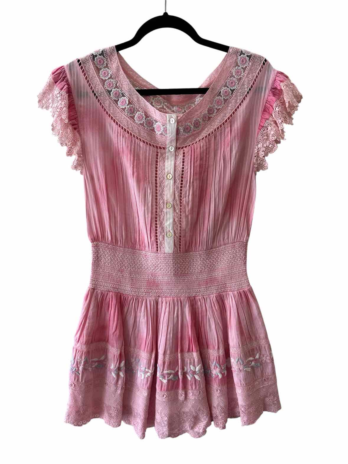 Love Shack Fancy Pink and White Size S Dress