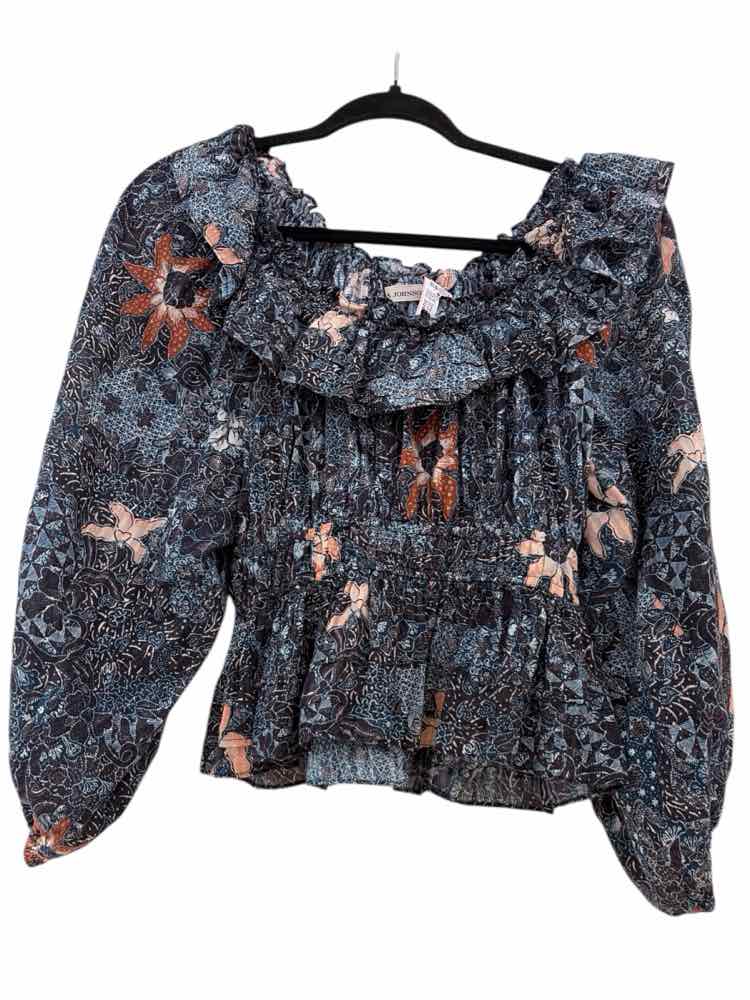 ULLA JOHNSON blue and print Size 2 Blouse