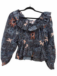 ULLA JOHNSON blue and print Size 2 Blouse