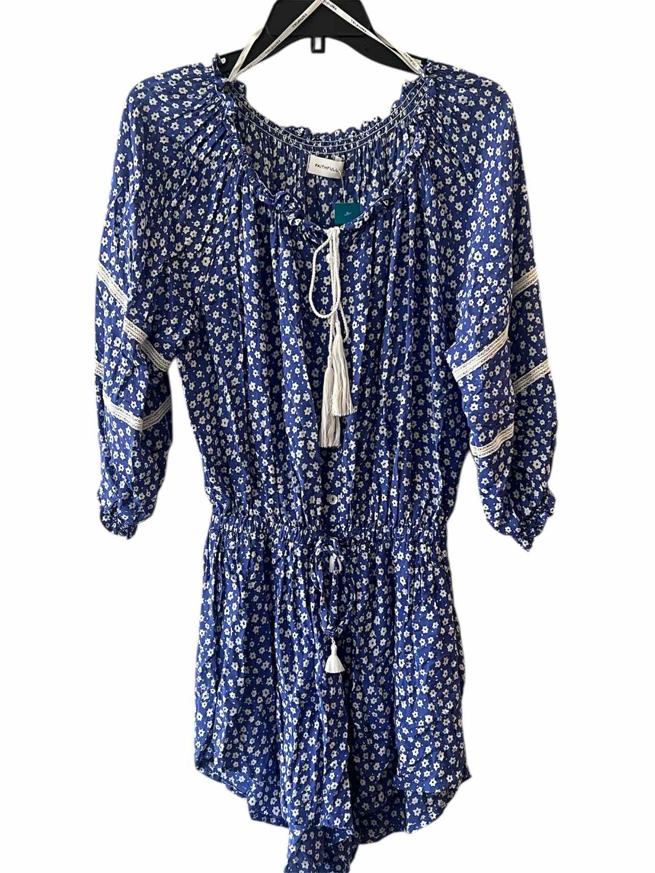 Faithfull The Brand Blue and White Size 6 Romper
