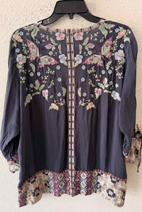 Johnny Was Dusty Blue Multi Size S Tunic