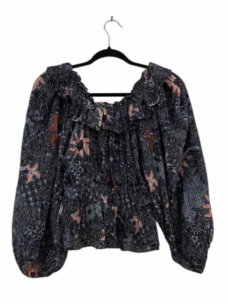 ULLA JOHNSON blue and print Size 2 Blouse