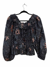 ULLA JOHNSON blue and print Size 2 Blouse