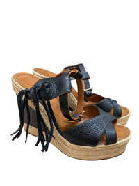 Valentino Size 39 Black Leather Wedge