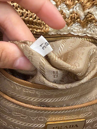 Prada Raffia Crochet Tote brown and white Handbag
