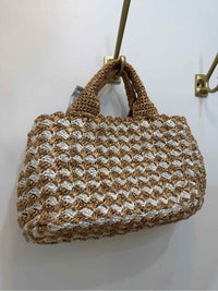Prada Raffia Crochet Tote brown and white Handbag
