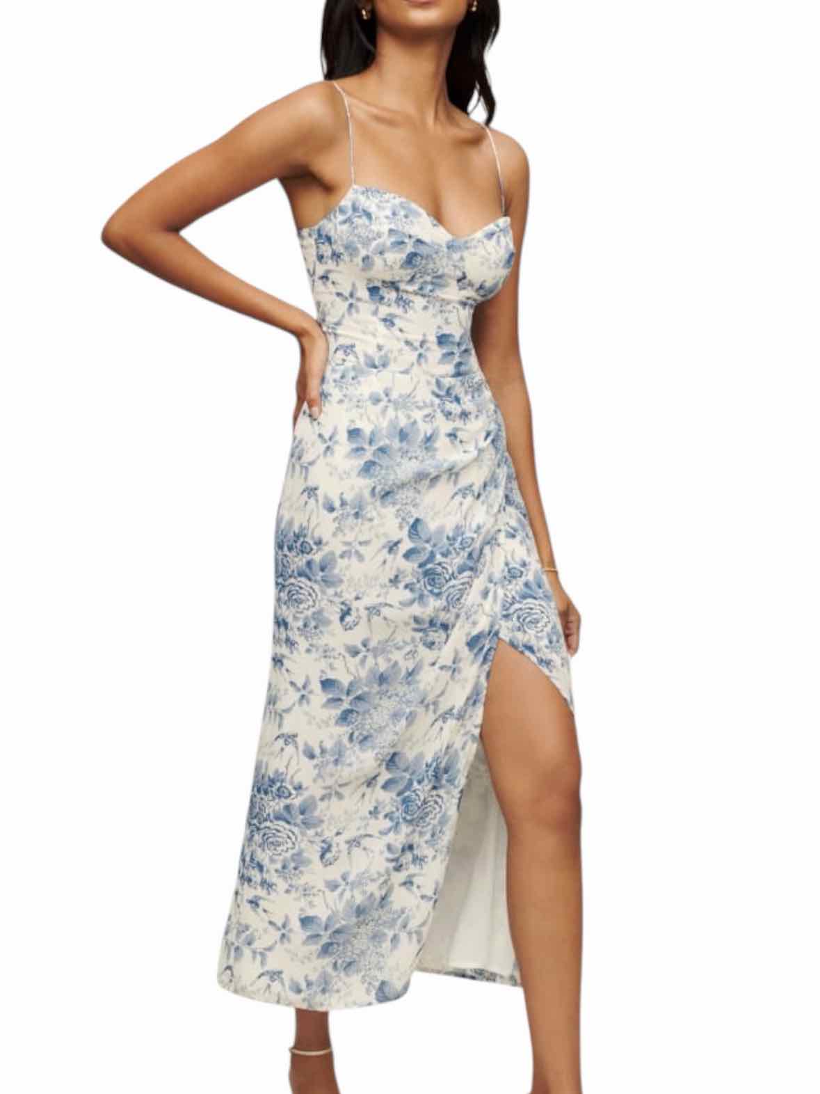 reformation blue and white dress Juliette in It has a sweetheart neckline gbclark on LTK