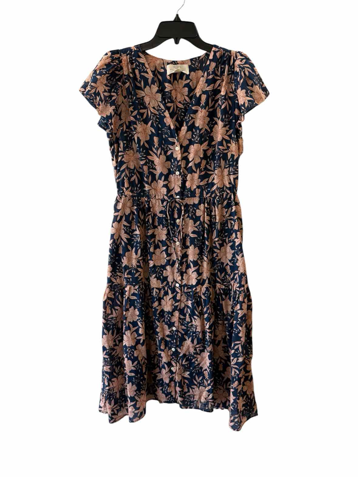 Birds of Paradis Navy and Peach Size S Dress