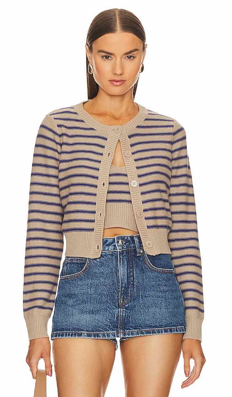 Sitches + Stripes Beige and Navy Size S Cardigan