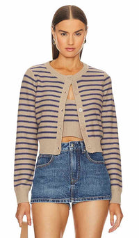 Sitches + Stripes Beige and Navy Size S Cardigan