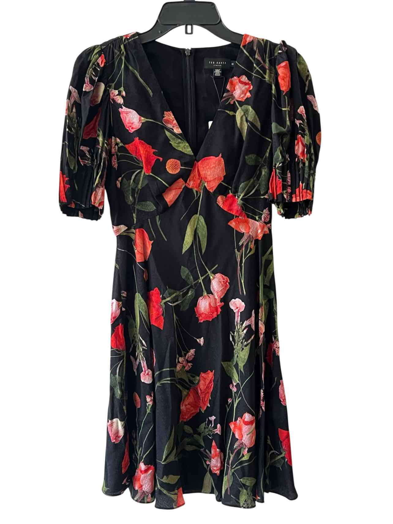 Ted Baker Black Multi Size 0 Dress