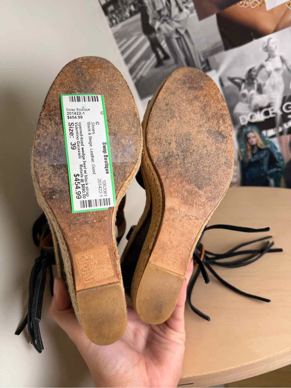 Valentino Size 39 Black Leather Wedge