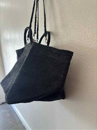 Ibeliv Vanilla Raffia Tote Black Handbag